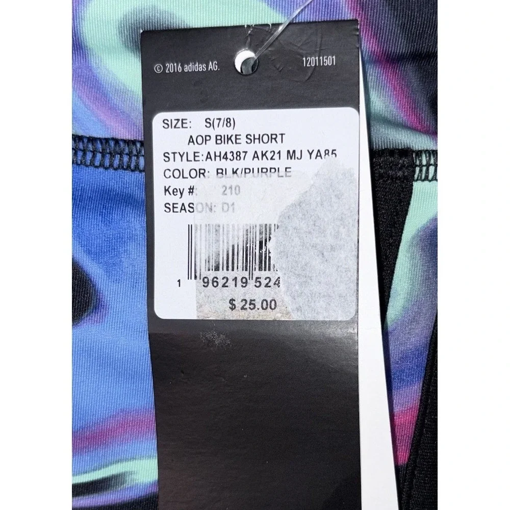 Adidas Girls Small 7-8 All Over‎ Print Biker Shorts Aeroready New